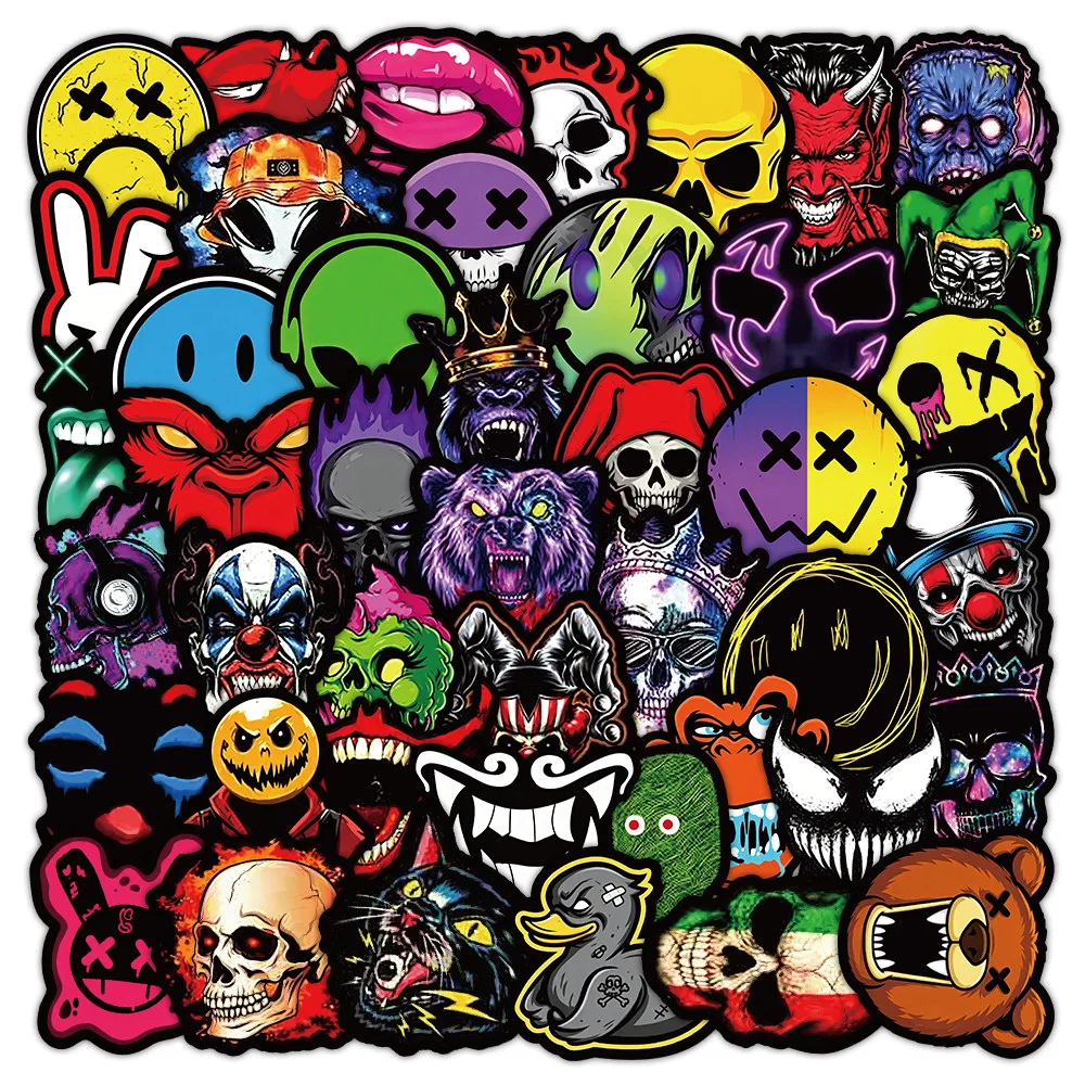 52 Sheets Spooky Funny Face Graffiti Sticker Pack Waterproof Decor for Luggage Laptop Giajar Sticker Store