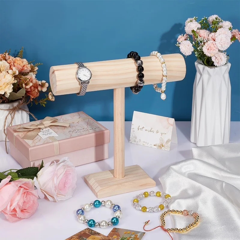 T-Bar Wood Bracelet Display Stands, Detachable Bracelet Organizer Display Stand Jewelry Hair Band Display Stand for Jewelry Home