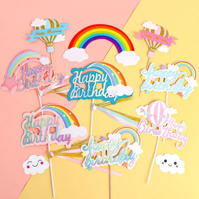 Alles Gute zum Geburtstag Kuchen Papier Karte Einsatz Regenbogen Wolke Sonne Cartoon Kinder alles Gute zum Geburtstag Brief Party Kuchen Dekoration