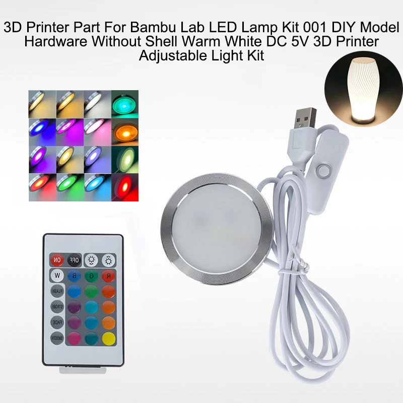Część do drukarki 3D do zestawu lamp LED Bambu Lab 001, model DIY, elementy sprzętowe bez obudowy, ciepła biel, DC 5V, regulowany zestaw oświetlenia do drukarki 3D.