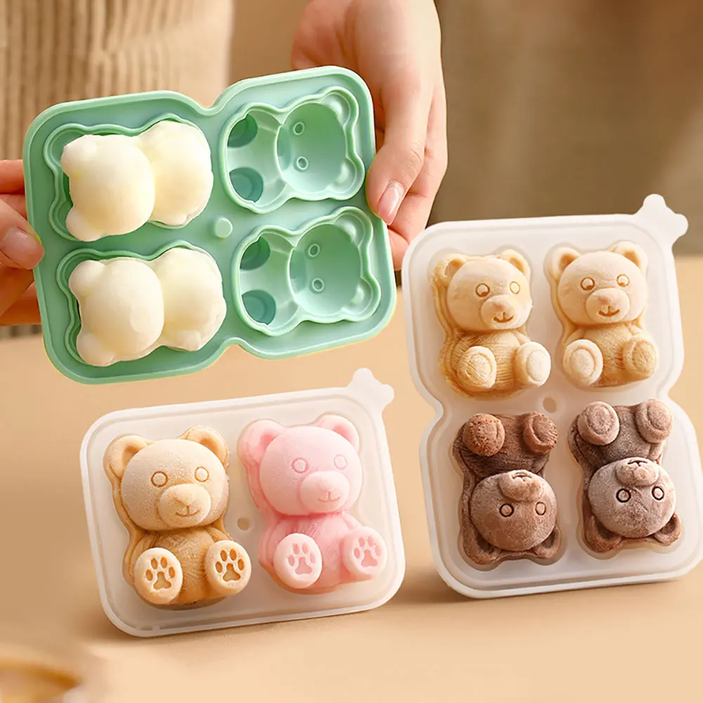 Silicone World DIY Cute Bears Shape Ice Cube Silicone Molds Homemade Ice Grid Mold Ice Cream Ice Hockey Mold Ice Making Box