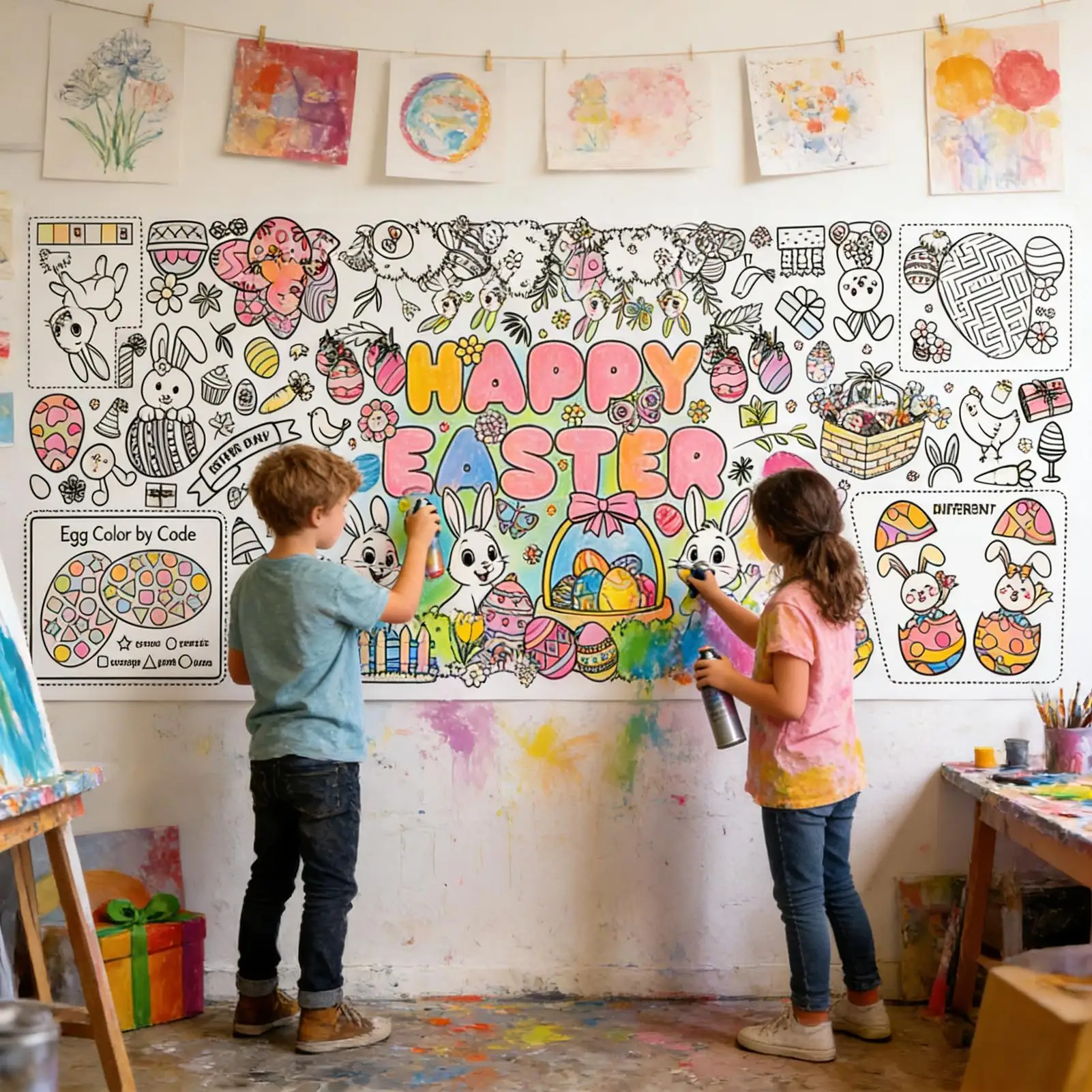 Oster-Malvorlagen, 76,2 x 182,9 cm, wasserfest, großes Dekor, große Malblätter für Ostern, Herbst, Urlaub, Familientreffen