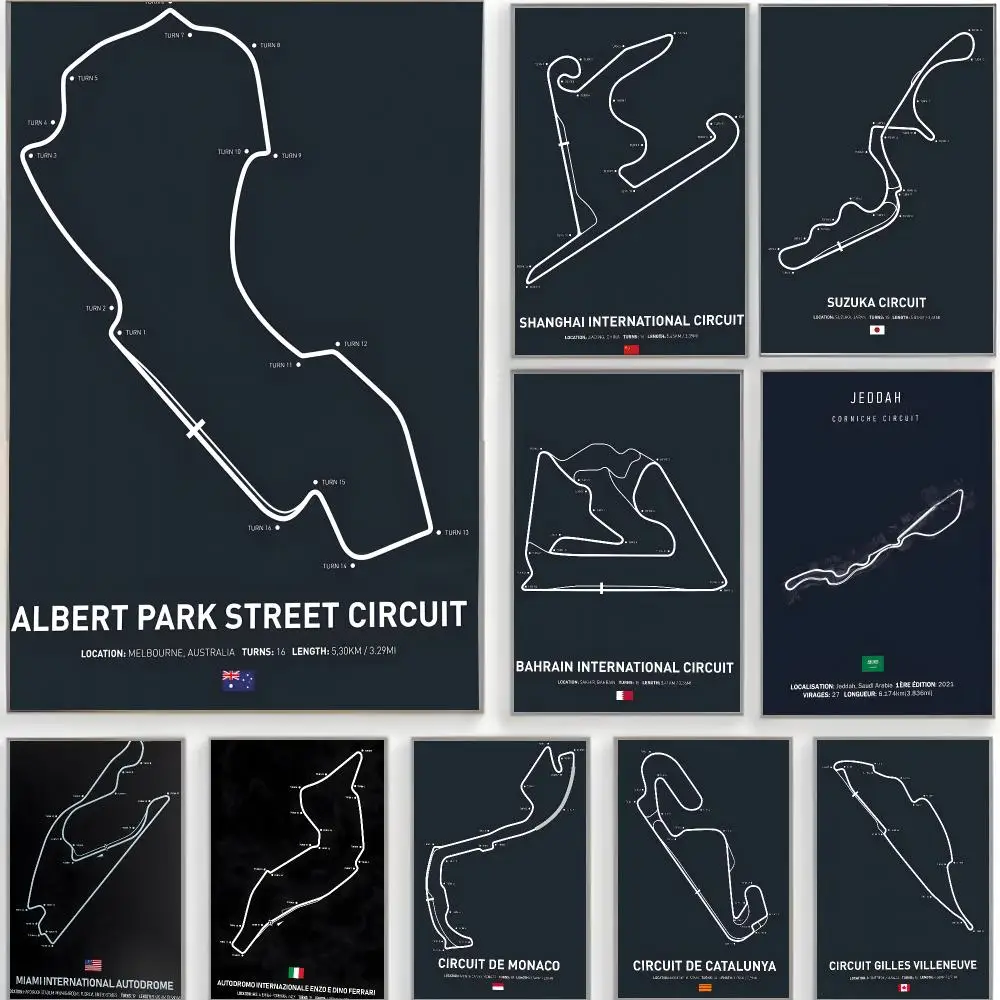 racing track g-global racing circuit grand prix tracks Poster Classic Wall Art  Home Decor  Peel and Stick Unframed