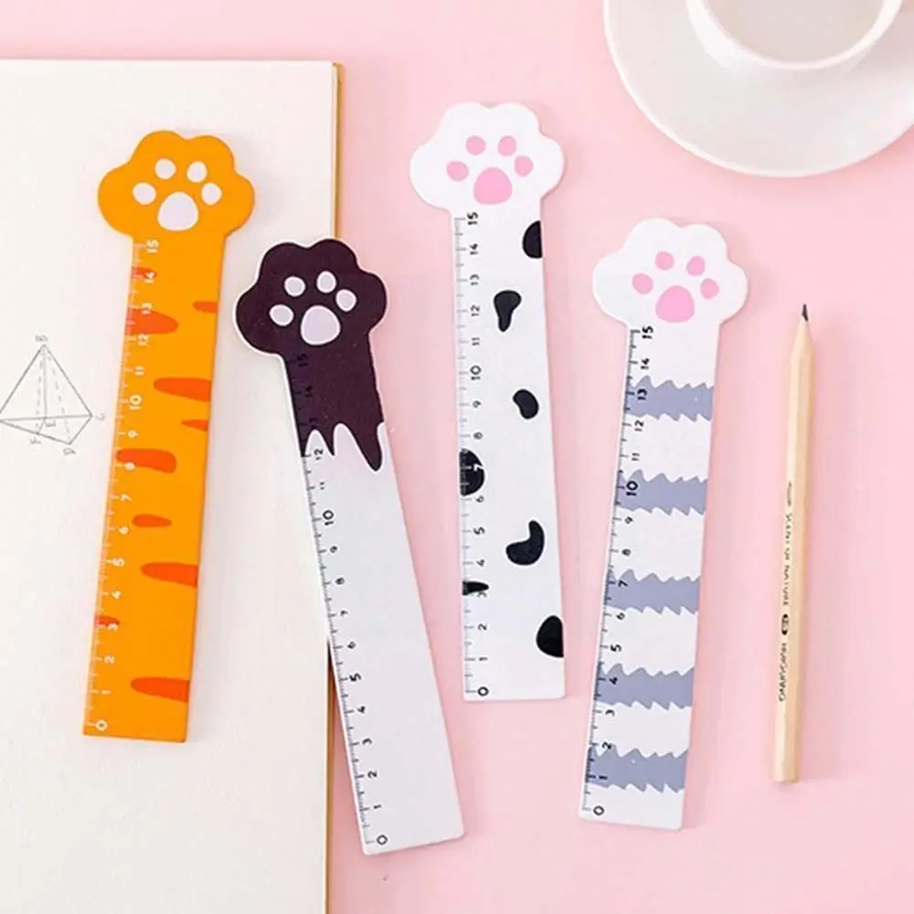 Cute Creative Cartoon Pet Plastic Ruler Bookmarks Portable Simple Wooden Cat Claw Ruler Drafting Ruler Measuring Tool Kids Gifts