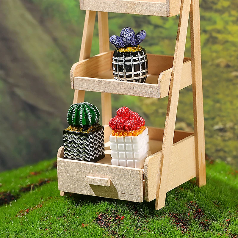 Dollhouse Simulation Cactus ornamento, Mini modelo de planta em vaso bonecas, Decorações, 1:12
