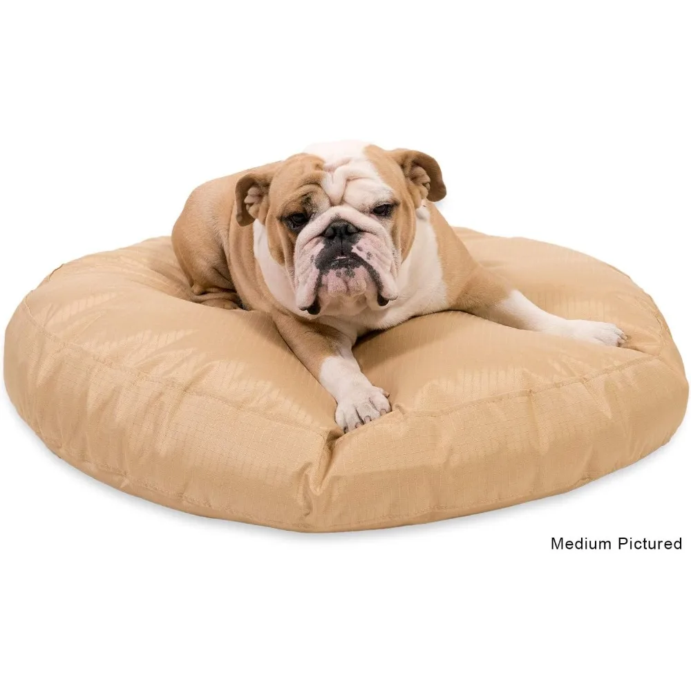 

Round Tough Nesting Pillow Dog Bed Chew Resistant, Water Resistant, Washable for Dogs That Like to Play Rough