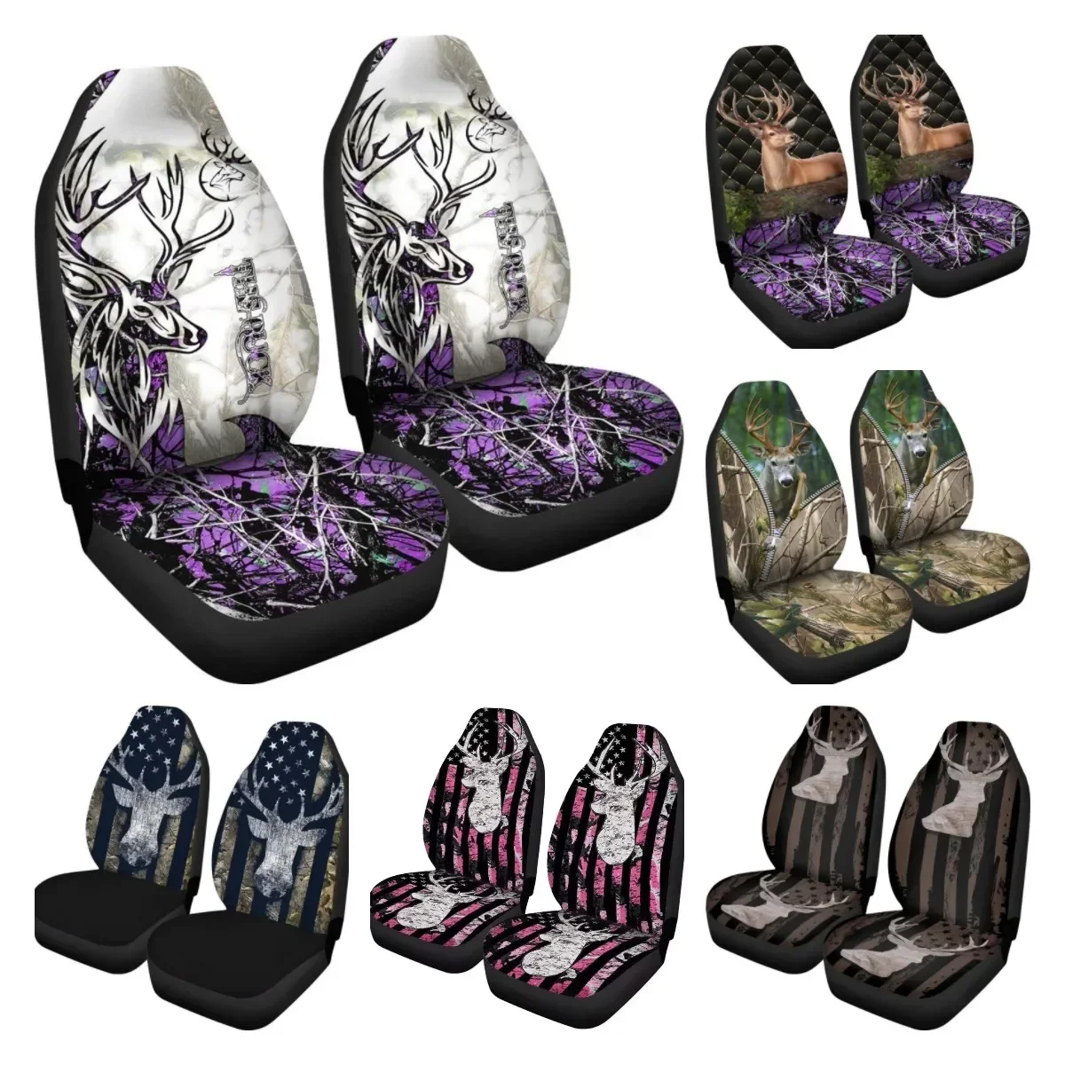 Deer Camo Camouflage Buck Hunting Front Car Seat Covers, Auto Seat Covers Set of 2 Universal Fit Most Vehicle Cars Sedan Truck