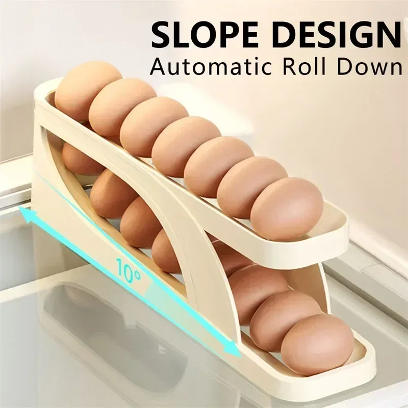 Rolagem automática Egg Rack Titular, Caixa de armazenamento, Egg Basket Container, Organizador, Rolldown Refrigerador, Dispenser for Kitchen