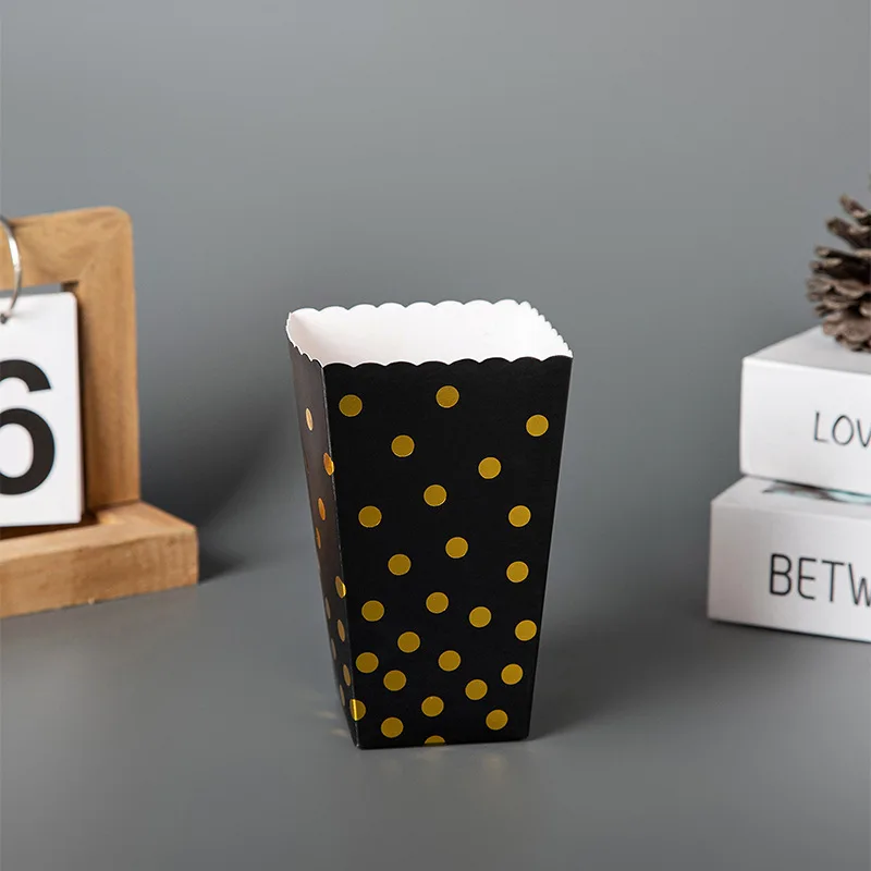 12 Stücke Schwarz und Weiß Gold Polka Dot Popcorn Box Geburtstag Geschenk Box Film Party Supplies Weihnachten Hochzeit Party Dekoration – Detail 5