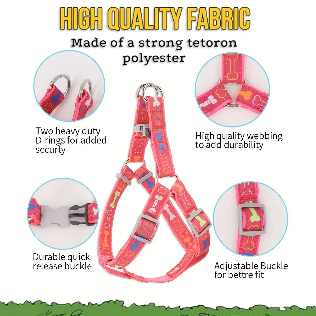 Adjustable Dog Harness with Quick Release Buckle Durable Polyester Pet Chest Strap Double D Ring Safety Vest for Small Medium Do - view 5