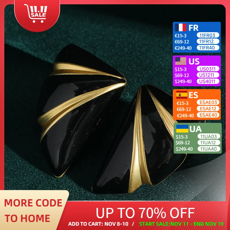 

Vintage Enamel Black Earrings Stud Jewelry For Woman Gold Color Antique Quality Luxury Designer Wedding Gifts Anniversary 2025