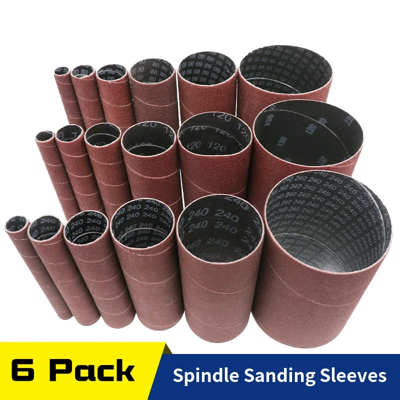 6 Pcs Spindle Sanding Sleeves for Oscillating Sander, 80 120 240 Assorted Grit Sandpaper for Metal Woodworking Polishing