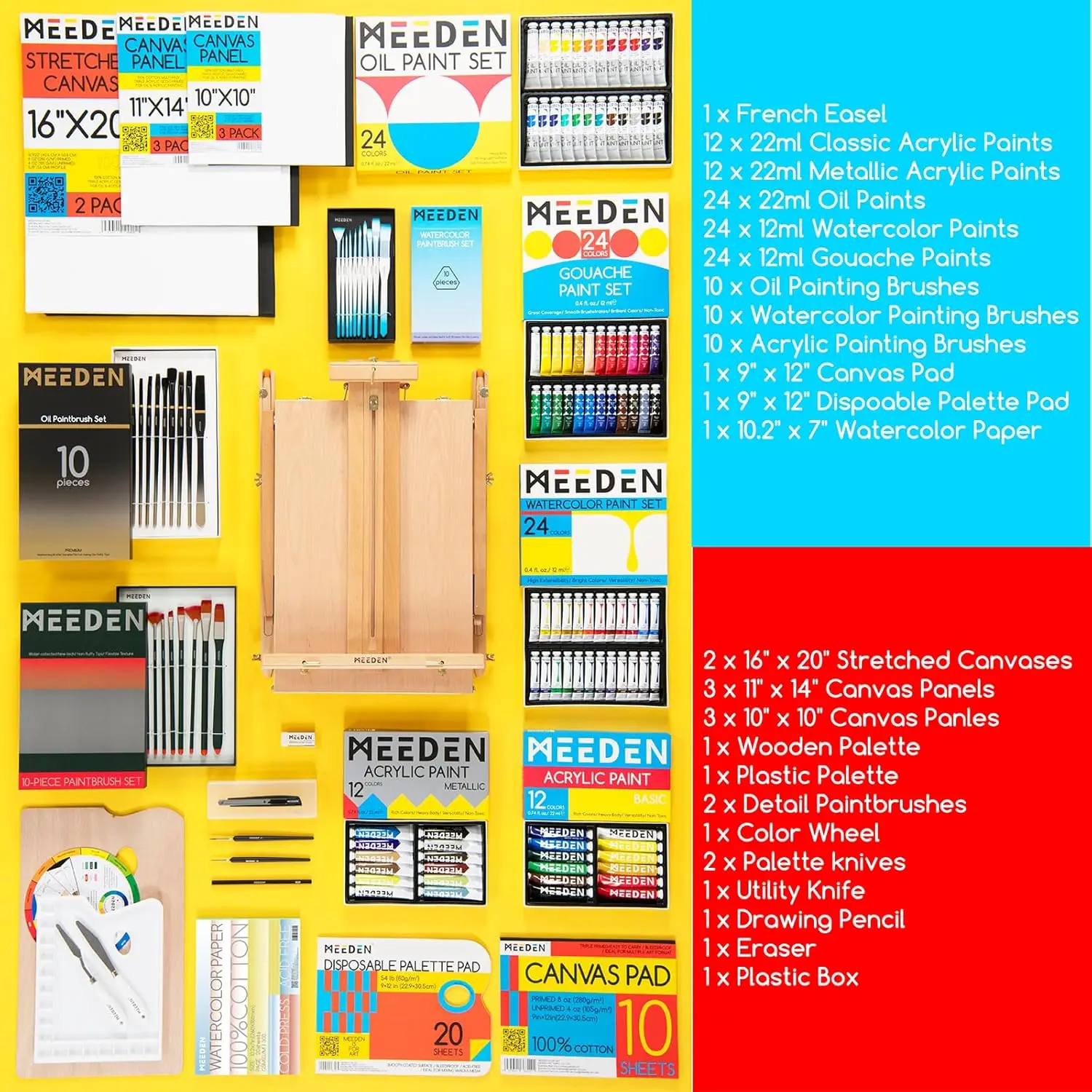 PCS Art Supplies with French Easel, All-in-one Painting Set for Artists Beginners