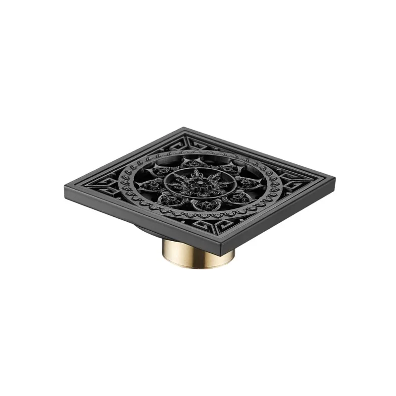 Black All-copper Floor Drain, Square Floor Drain, Anti-overflow and Anti-odor T-type Copper Core Deodorant