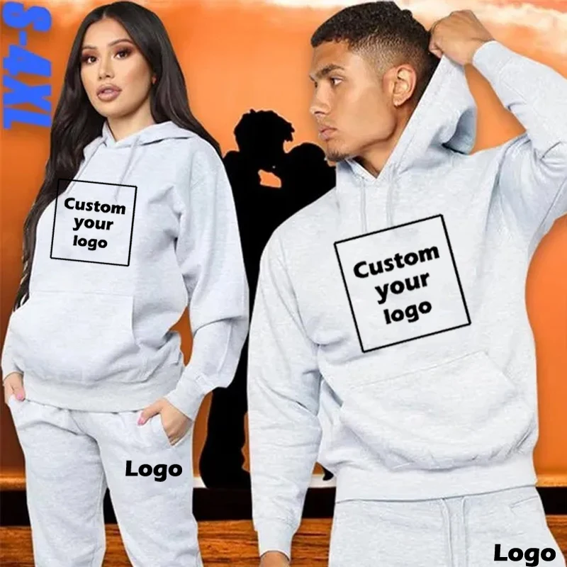 

Custom Logo Basic Tracksuit Hooded Outfit Vintage Baggy Classic Casual Autumn Men Clothes Spring Couple Office Hoodie 2 Pcs Set