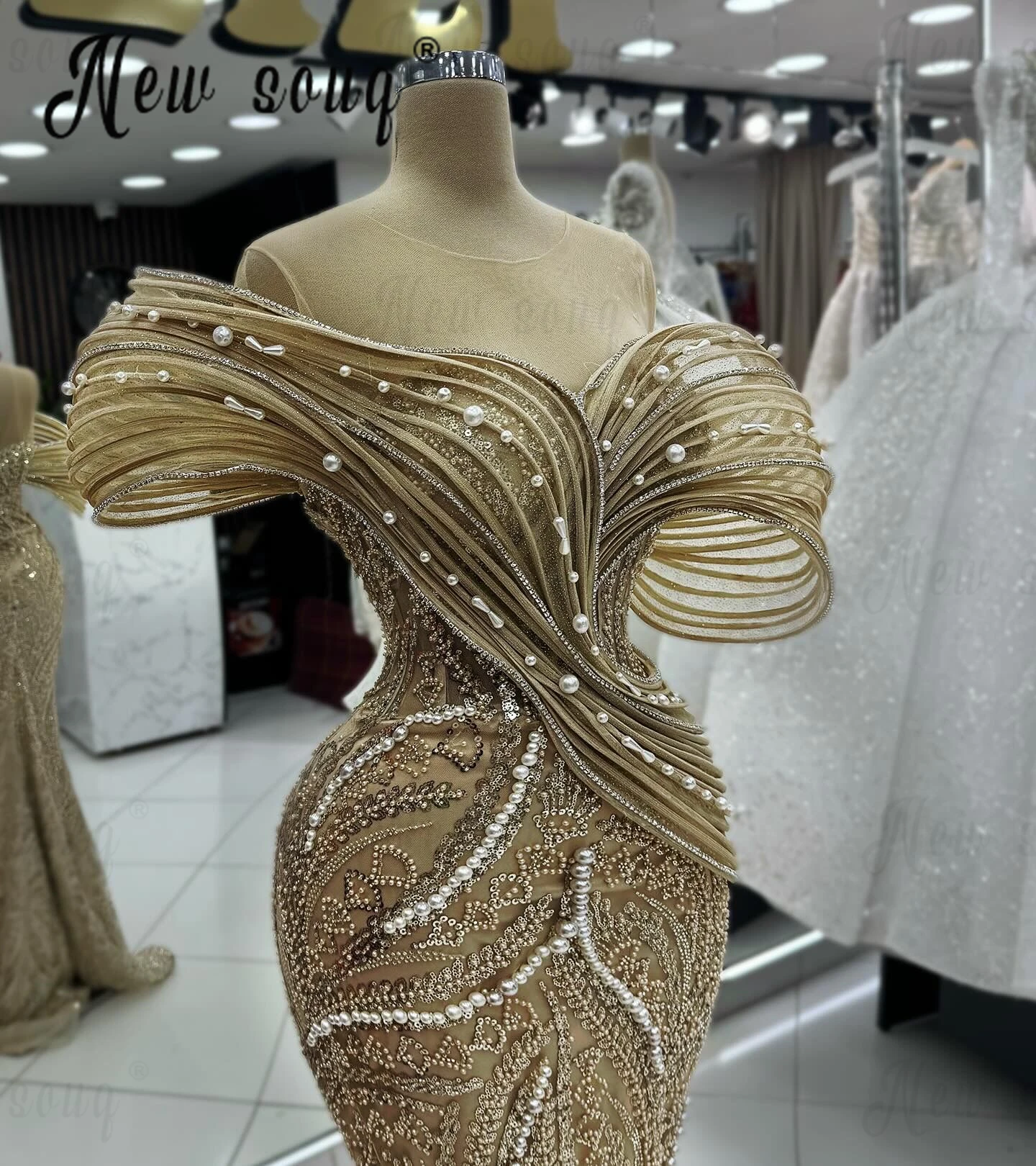 Meninas negras fora do ombro vestido de sereia, vestidos cobertos plissados, vestidos de baile, personalizados, casamento, baile, marrom, luxo, 2024