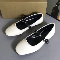 White Metal Dot Patent Leather Sandals Autumn Women Round Head Closed Toe Flat Shoes Fashion Low Square Heel Sandal For Woman