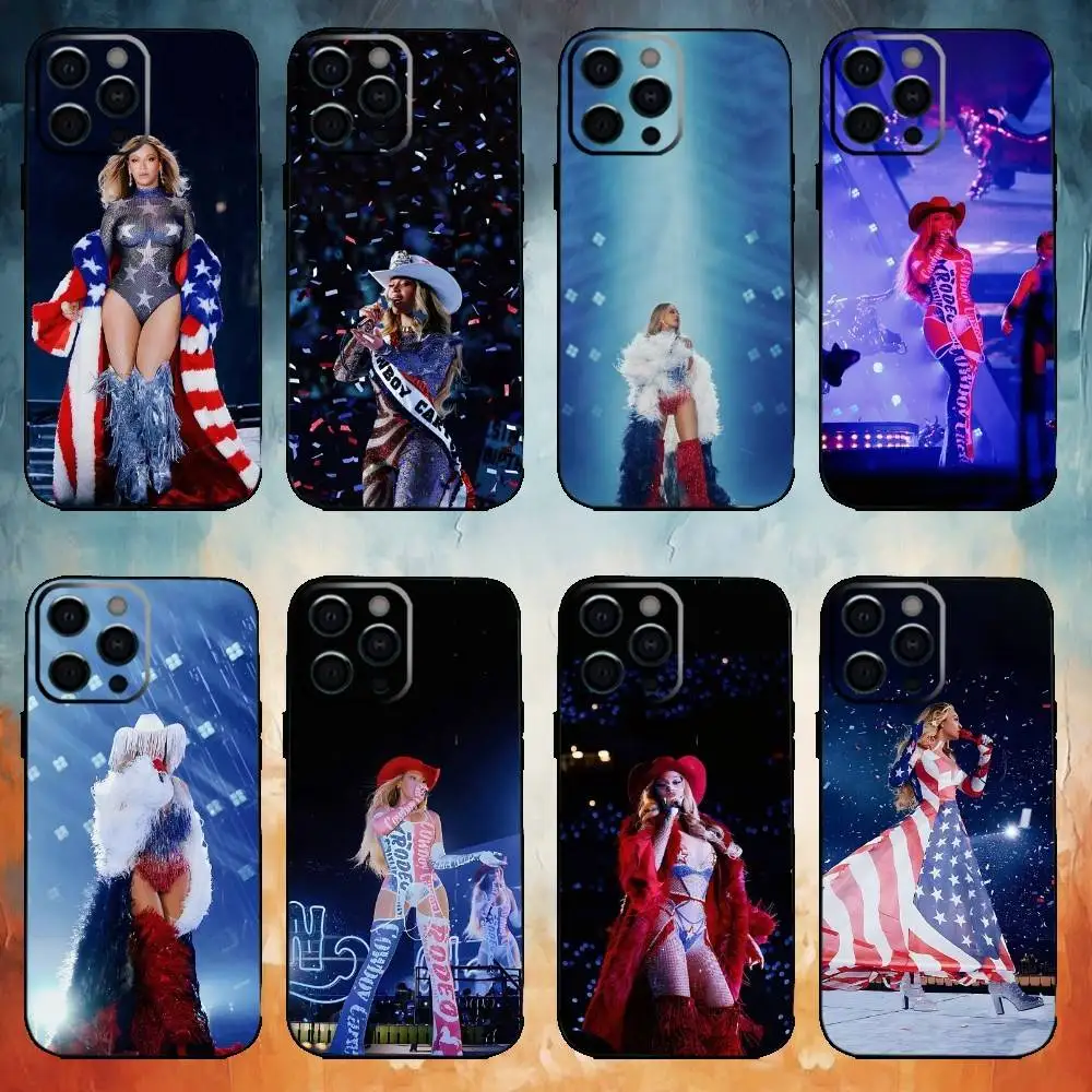 Funda de teléfono cantante Beyonce para iPhone17,16,15,14,13,12,11 Plus,Pro Max, funda negra suave