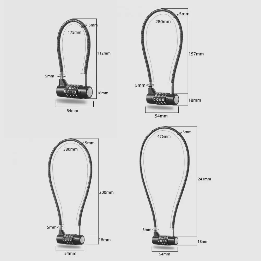 Cerradura de combinación de 4 dígitos, cuerda de alambre, cerradura codificada de seguridad, aleación de Zinc, armario multiusos, candado con contraseña antirrobo para equipaje