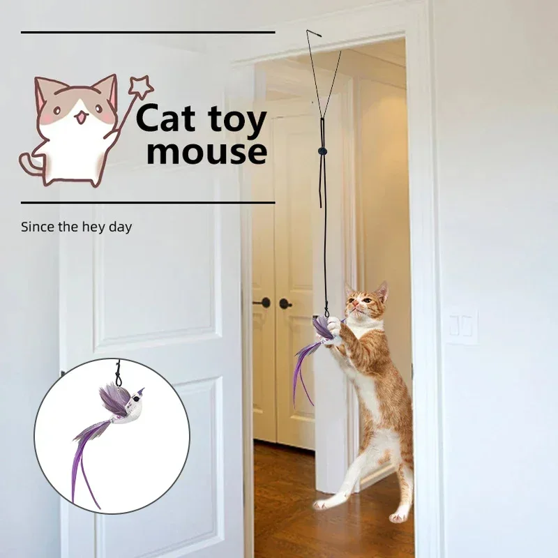 Cat Toy Self-hey Hanging Door Simulation Bird Toy for Cat Interactive Hand Free Elastic Band Cat Toys Cat Accessories 고양이 장난감