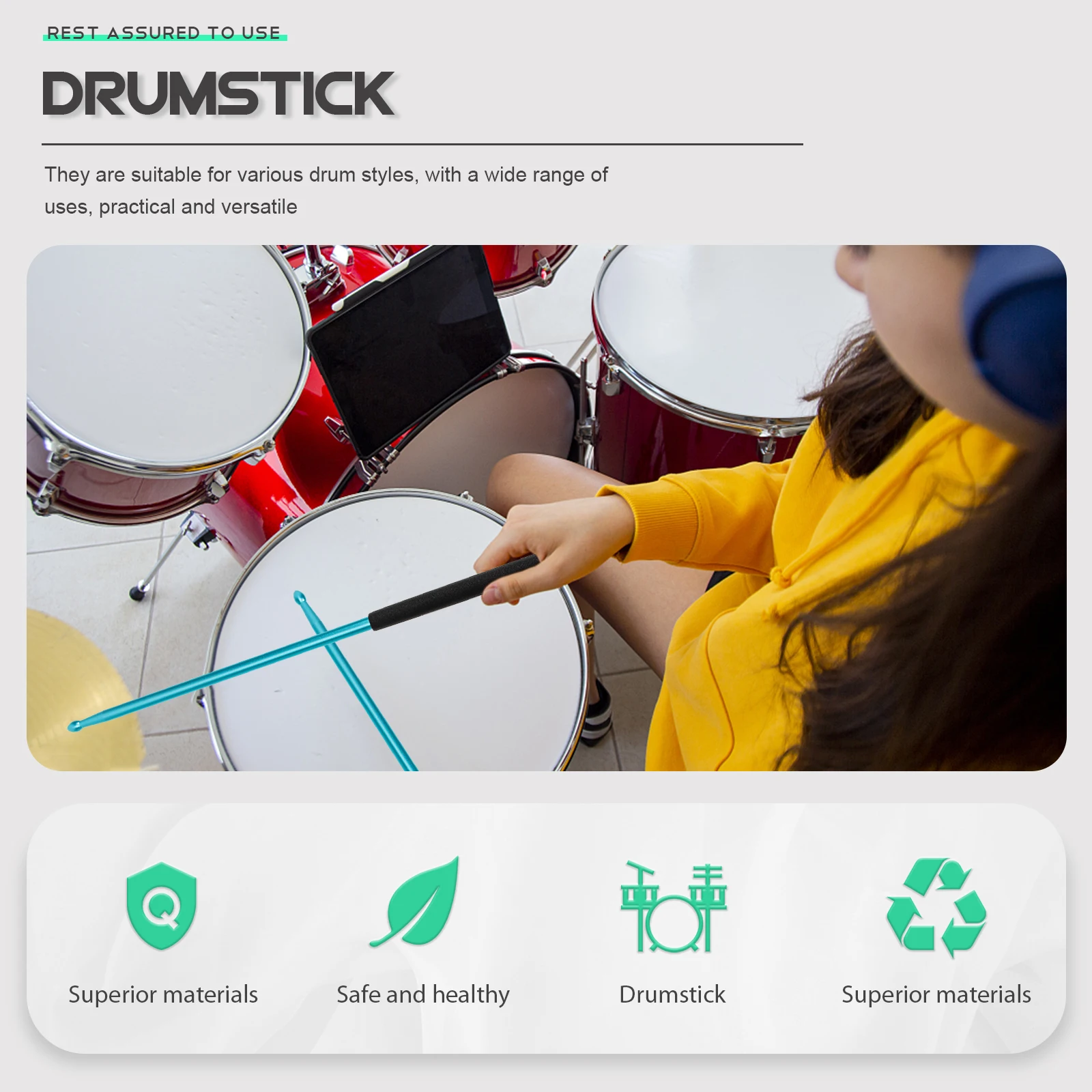 

1 Pair Durable 5A Alloy Drumsticks Smooth Surface Professional Stage Percussion Sticks Drum Accessories