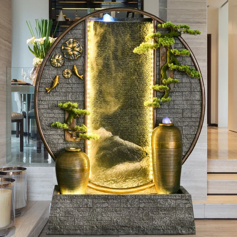 

Water curtain wall living room running water screen partition rockery fountain landscape courtyard outdoor lucky feng shui wheel