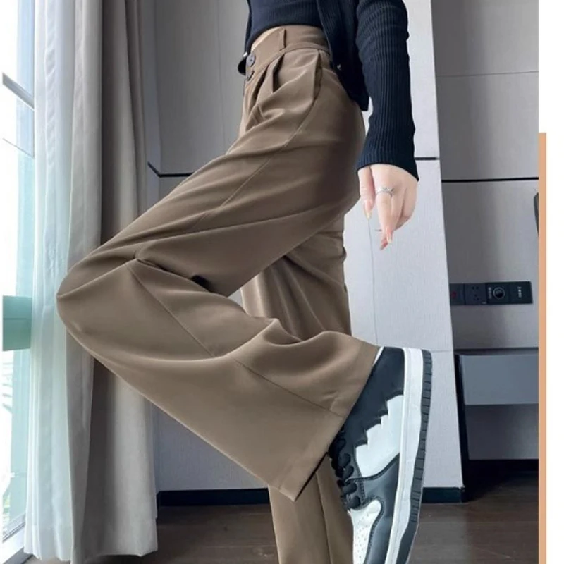 Pantalones de traje informales elegantes para mujer, Pantalones rectos de oficina para mujer, pantalones sueltos con botones con cremallera, moda coreana, primavera y otoño