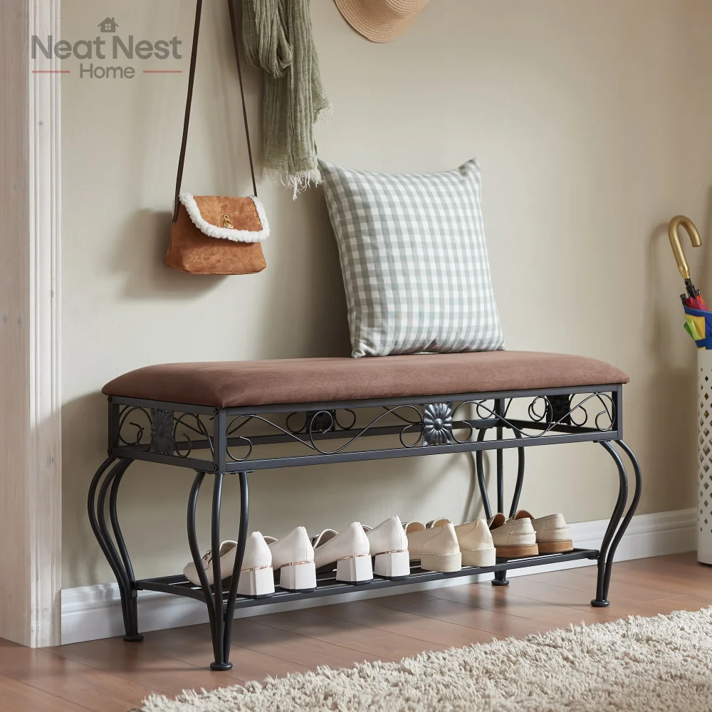 

Shoe Rack Bench for Entryway, Industrial Bench with Comfortable Seating, Rustic Shoe Rack for Small Spaces and Extra Storage,
