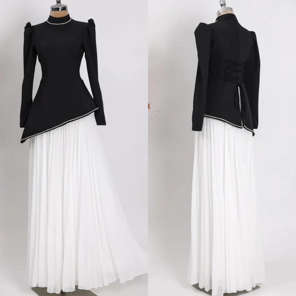 

Customized Sizes Available Chiffon Sequined Pleat A-line High CollarLong Dresses Bespoke Occasion Matching