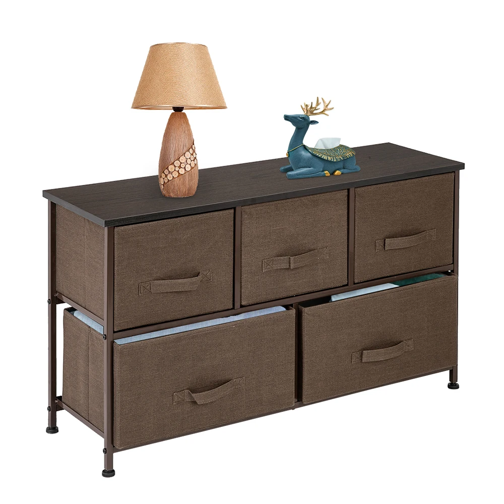 

2-Tier Wide Closet Dresser, Nursery Dresser Tower With 5 Easy Pull Fabric Drawers And Metal Frame, Multi-Purpose Organizer Unit