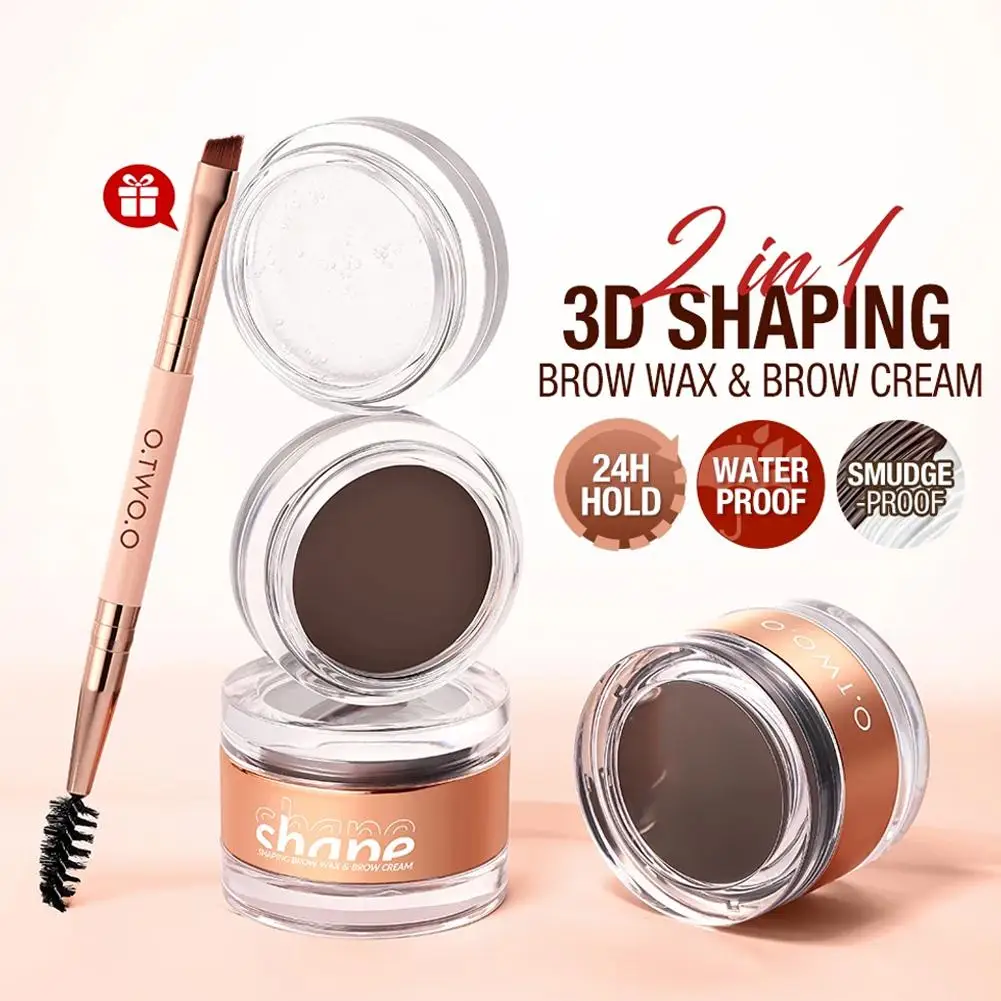 2-in-1 Eyebrow Pomade Brow Gel Wax Waterproof Long Lasting Creamy Texture Eye Brow Tint Enhancer Cosmetic Makeup