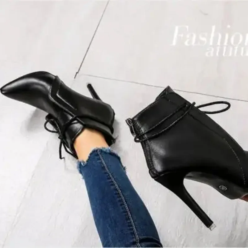 Black  Ankle Boots Winter Women Shoes Thin High Heel Boots Pointed Toe Zipper Ladies Sexy Boots 2025