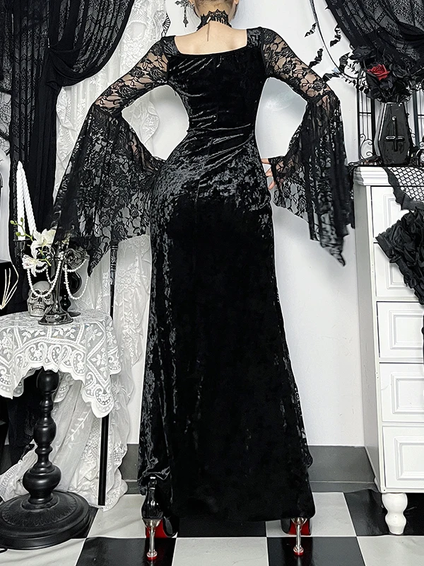 Gothique k Long Sve Dr loween Count Cosplay tenue Sexy taille haute fermeture éclair longue Dr Polyester Spandex