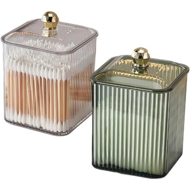

Clear Holder Dispenser for Cotton Ball and Swab Plastic with Square Shape Canister Cube Jar for Makeup Organization