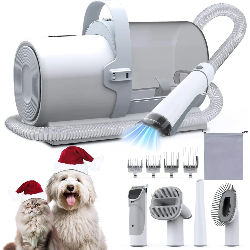 

Dog Grooming Vacuum Clippers Kit 5 Tools 2.5L Dust Cup 11000Pa Low Noise Pet Hair Vacuum for Shedding Home Cleaning
