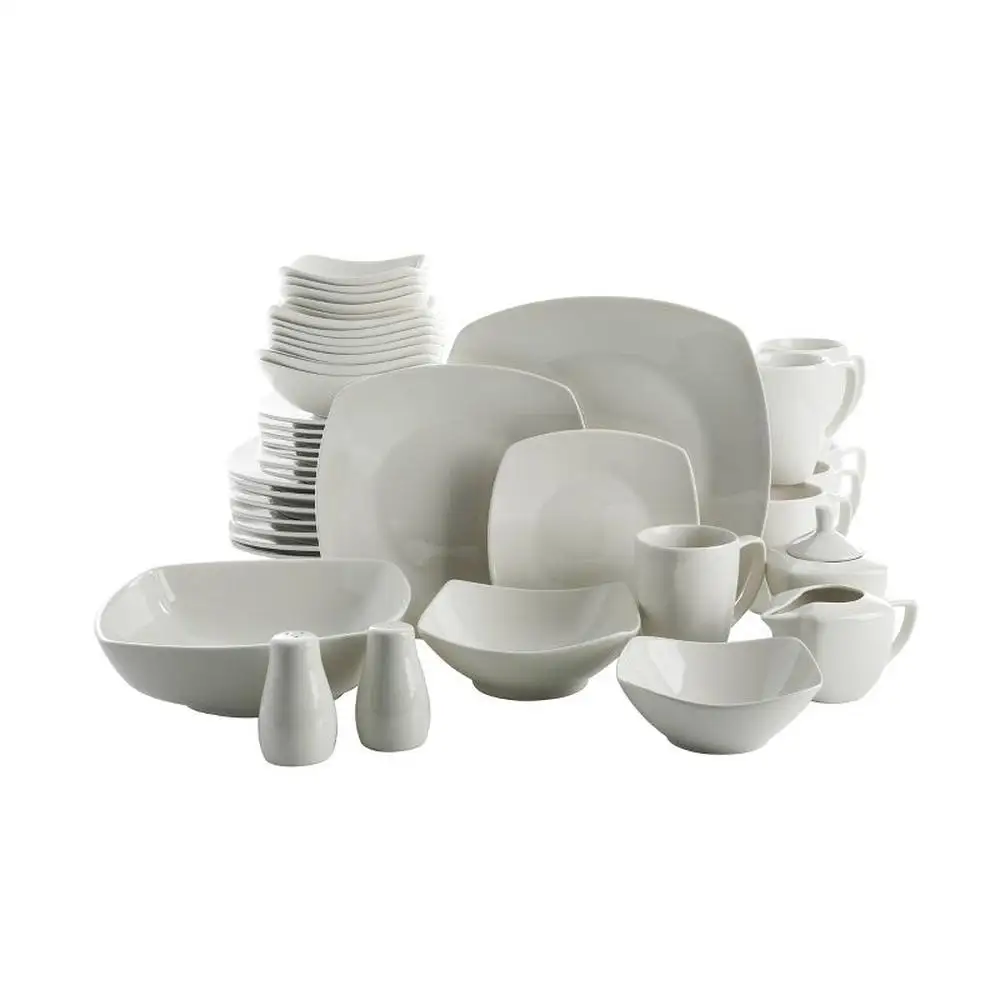 

39pc White Ceramic Dinnerware Set Dinner Plates Dessert Plates Soup Bowls Fruit Bowls Mugs Oval Platter Serving Bowl Sugar Jar