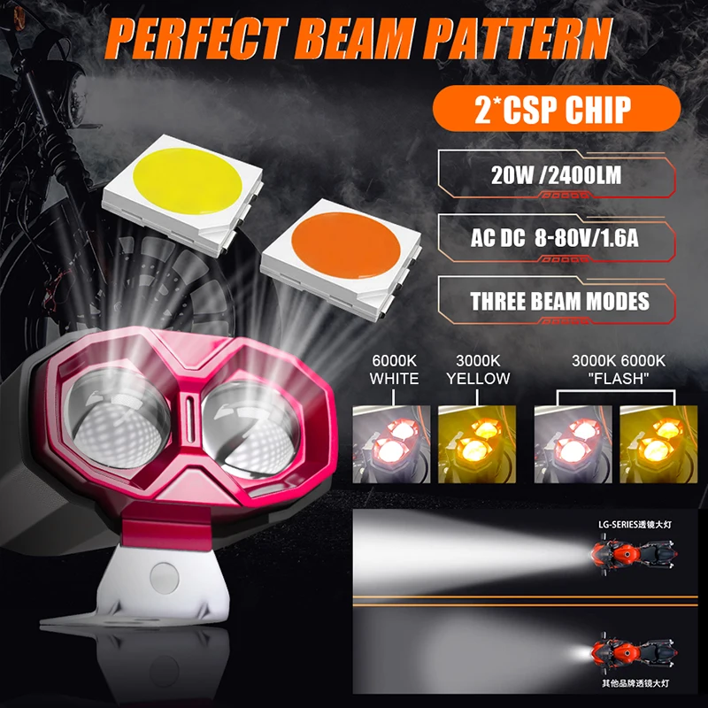 أضواء دراجة نارية مساعدة LED مرحبا/منخفضة شعاع ل موتو العالمي العلوي القيادة الضباب مصباح الجبهة إضافية مقاوم للماء 12 فولت #5