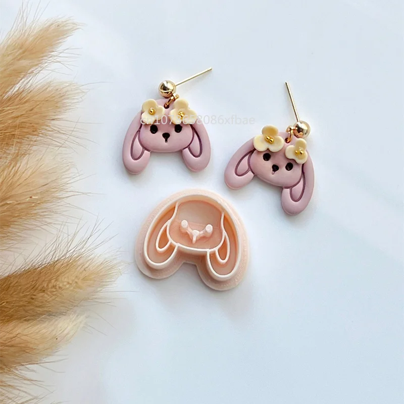 Easter Day Bunny Polymer Clay Caroon Floral Rabbit Cross Shaped Ceramic Pottery Clay Animal Mold Earring Jewelry Making Tools