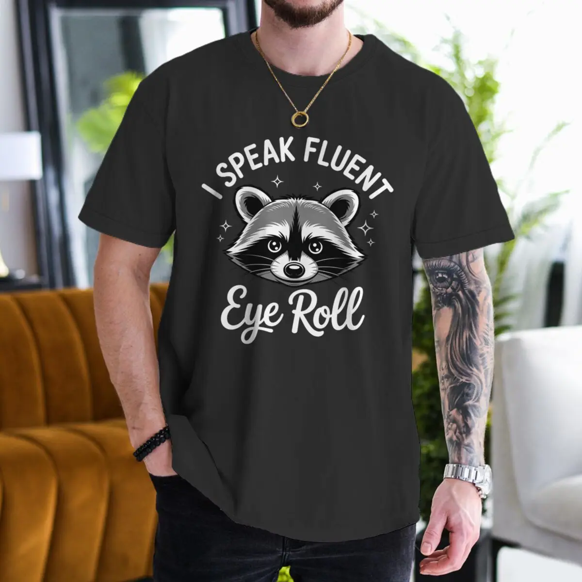I Speak Fluent Eye Roll Raccoon T Shirt Men Women Funny Sarcastic Animal Graphic Tee Casual Streetwear Vintage Short Sleeve Tops