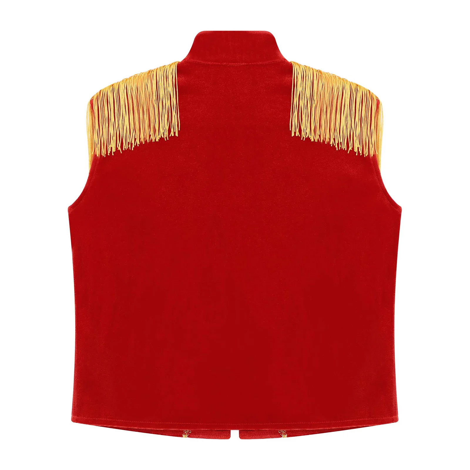 Kids Circus Showman Military Drummer Costume Sleeveless Fringe Epaulet Gold Lace Decor Vest Waistcoat for Cosplay Performance