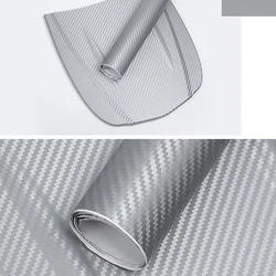 30cm x150cm Silver 3D Carbon Fiber Car Wrap Vinyl Covering Film Sticker Decal Roll Sheet w/ Air Bubble Release 12