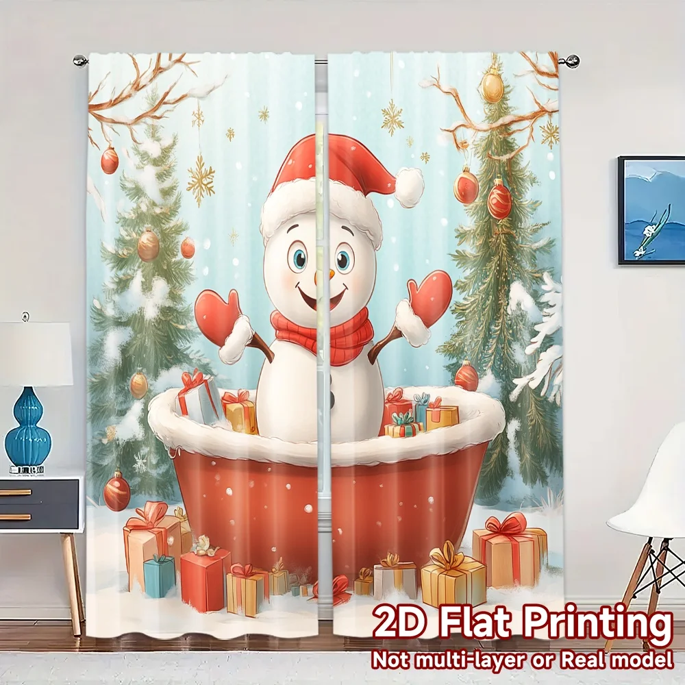 2pcs,Curtains Cute Snowman Christmas Gifts_e (3) Popular Curtains&Window Treatment Machine Washable Fabric Curtains Gifts Use