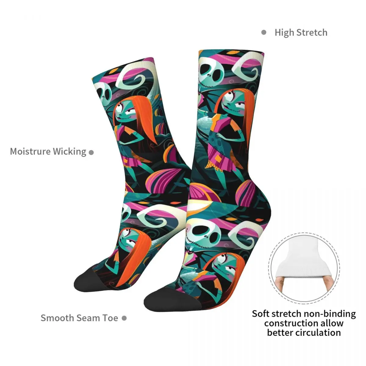 Chaussettes de sport Harajuku Jack et Sally, chaussettes longues en Polyester pour femmes et hommes, respirantes, le cauchemar avant noël