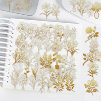 50pcs Transparent Cartoon Gold Plant Stickers Laptop Scrapbooking Handbook Diary Decoration Guitar DIY Waterproof Stickers