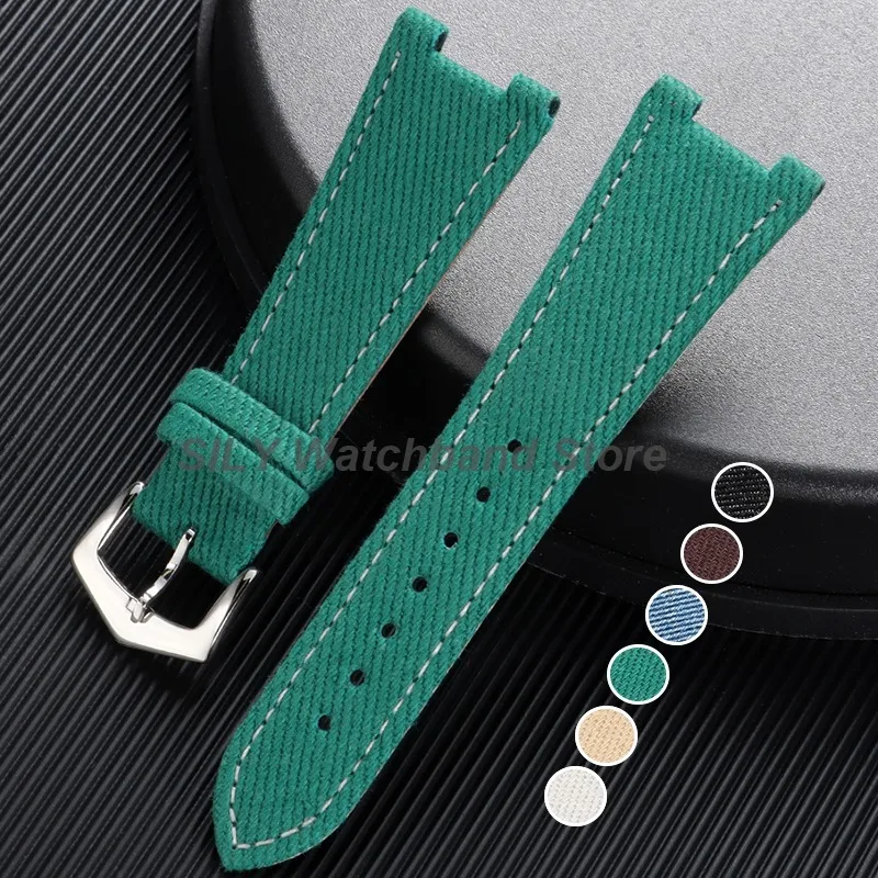 for Patek Philippe Nautilus Series 5711 5712 7010G 25x13mm Nylon Leather Watch Strap Vintage Denim Watch Band Men Women Bracelet