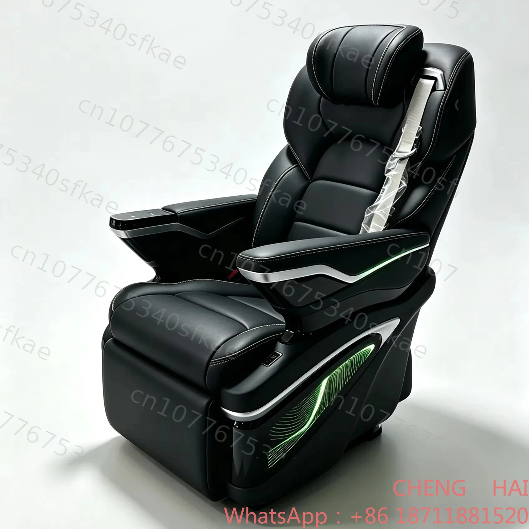 Customized CHENG HAI Black Nappa Leather MPV Modified Seat With Multiple Electric Functions and Ambient Light, Luxury Aviation C