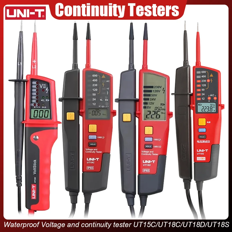 

UNI-T Voltage Testers UT18C UT18D UT15C Phase Sequence Continuity Voltage Detector LCD Display Auto Range IP65 Waterproof Meter