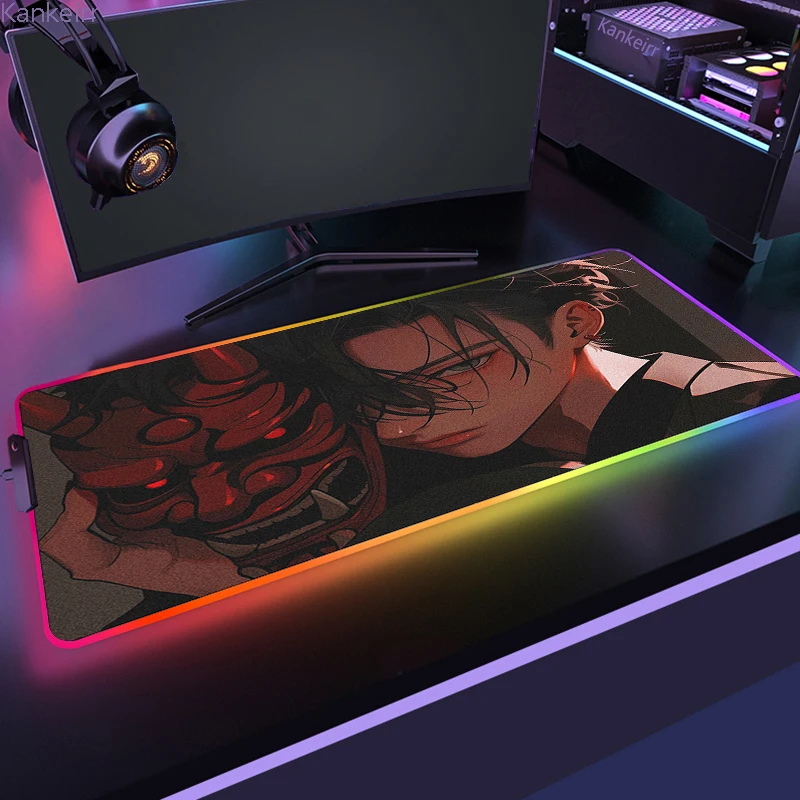 RGB Large Gaming Japanese Samurai Mousepad Pc Accessories Mouse Pad Gamer Backlight Desk Mat Office Keyboard Mats Carpet 90x40