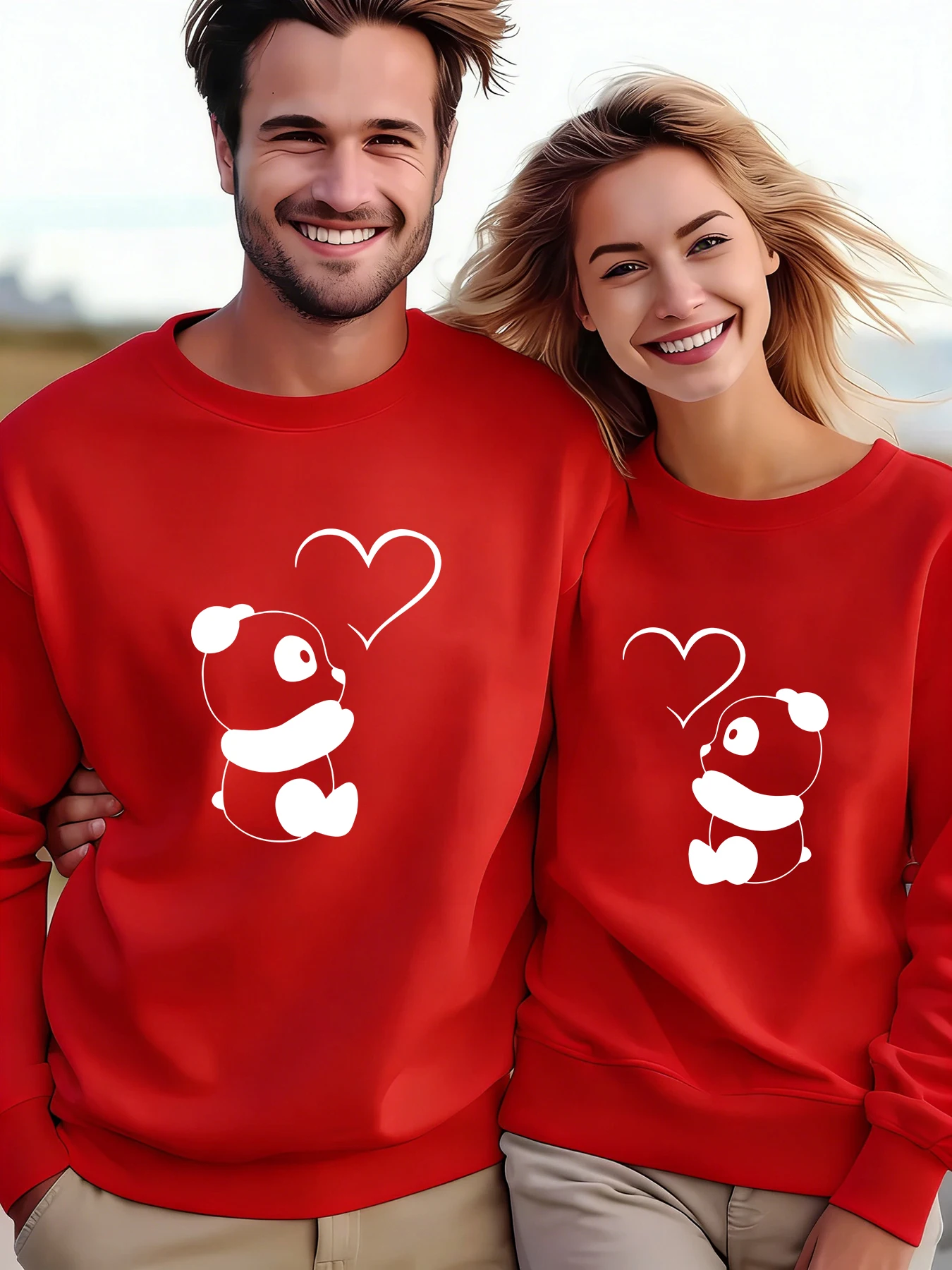 パンダ愛かわいいプリント服 O ネックルーズカジュアルプルオーバーバレンタインデーファッションスウェットシャツ特大暖かいスポーツウェア女性