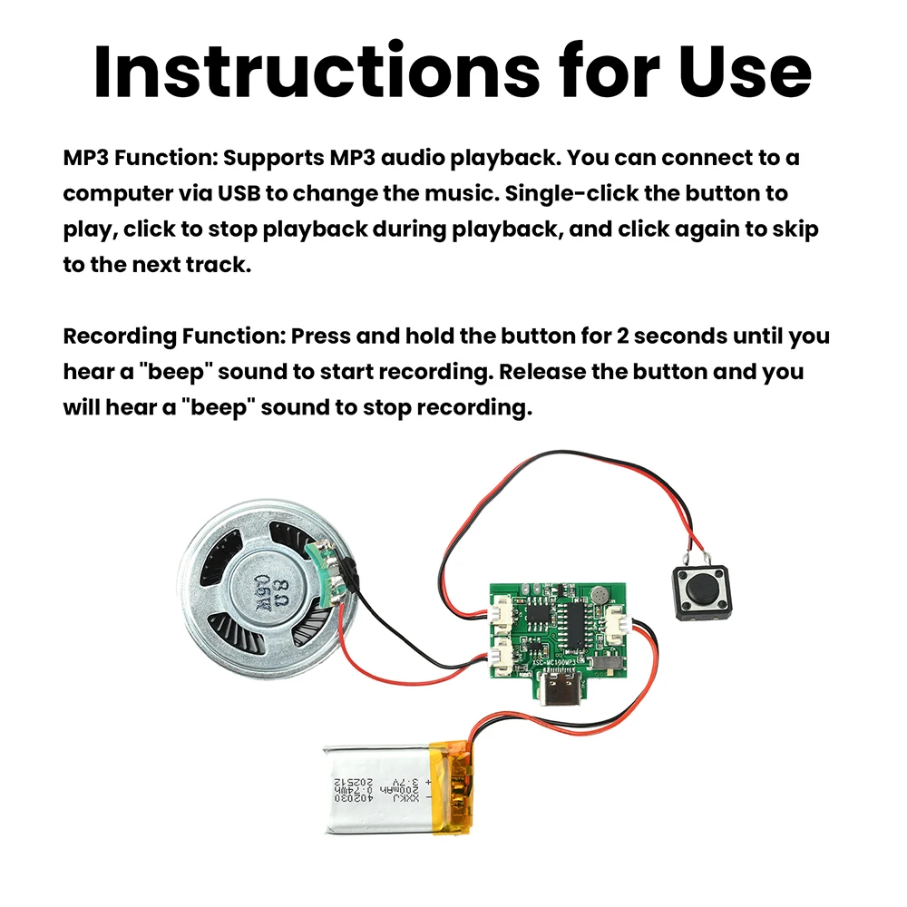 8M MP3 Type-C Charging & Audio Download One-click Recording Module for DIY Greeting Card Pop-up Book Fridge Magnet Handmade Gift image 4